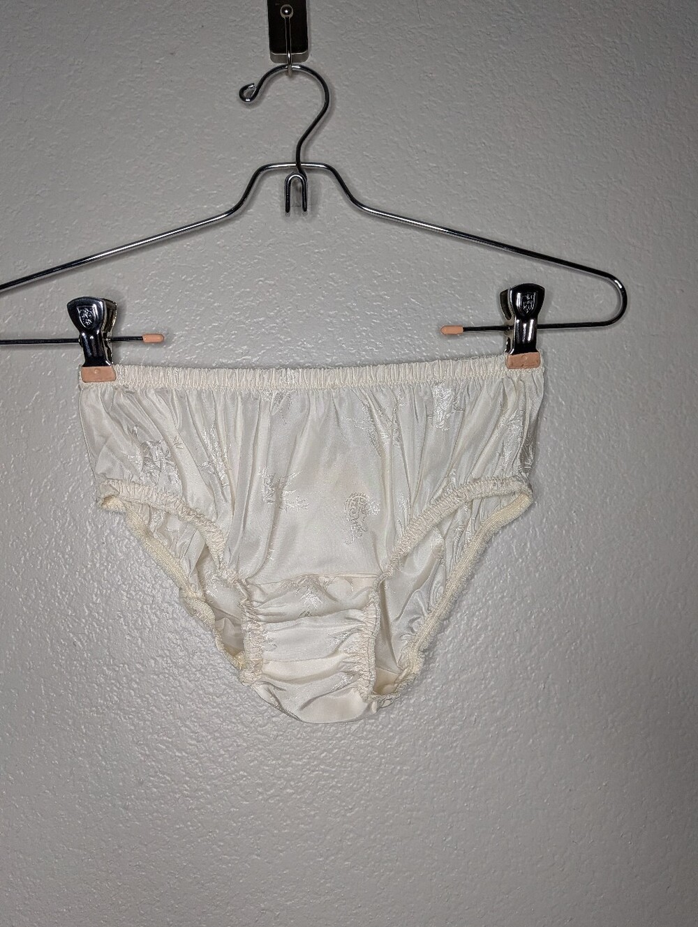 New I. Magnin Vintage 70s Silk Cream Asian Leaf Jacquard Brief Panties 4 S NWT
